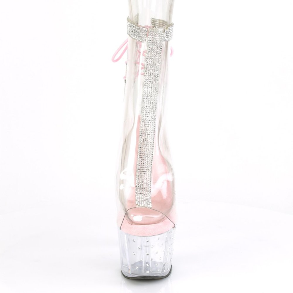 Rhinestone Platform Clear Lace Up High Heel Ankle Boots